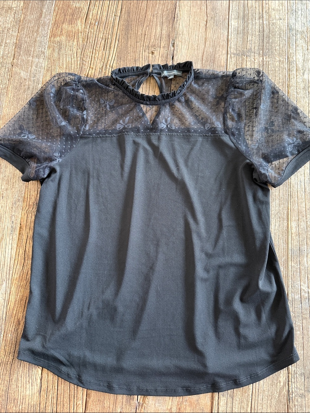 Adrianna Papell Black Sheer Top so cute! Bow detail in lace. Large